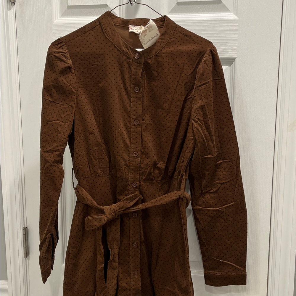 Hem & Thread Brown Corduroy Dress Sz S NWT
